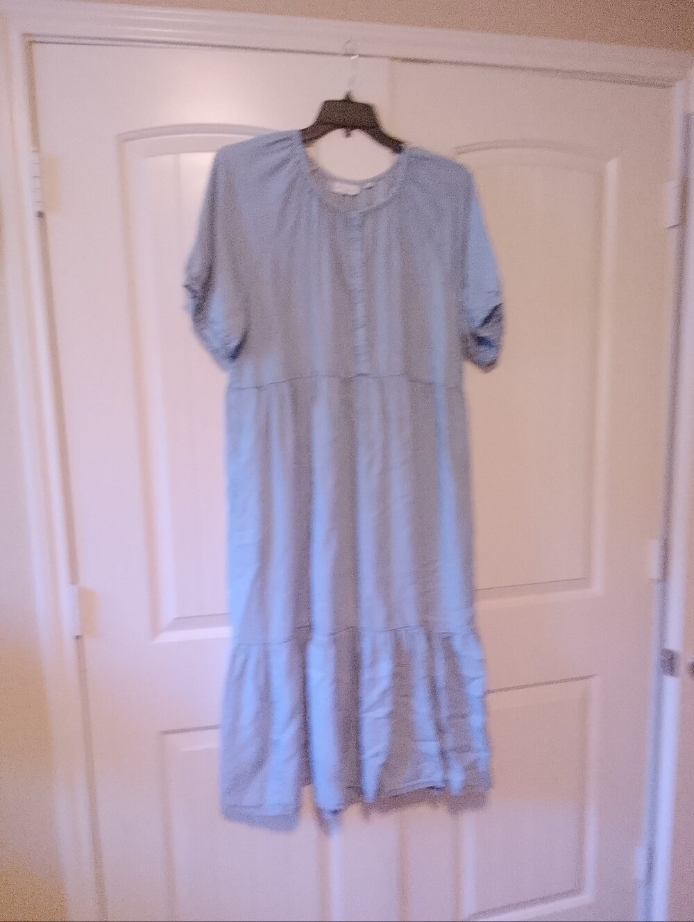 Westbound Plus 2x  Pale Blue Light Denim Tiered Dress